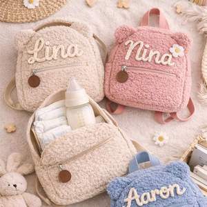 <b>Personalised</b> Fluffy Teddy Kids <b>Backpack</b> Custom Name Embroidery Hand-woven Zipper Closure Cotton Polyester Lining Interior Pocket - Product Image 3