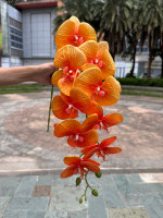 Nouvel Arrivage BF-OD15 – Fleurs d'orchidées artificielles blanches et oranges à 9 têtes pour décorations de maison, mariage, Noël, remise de diplôme et Pâques