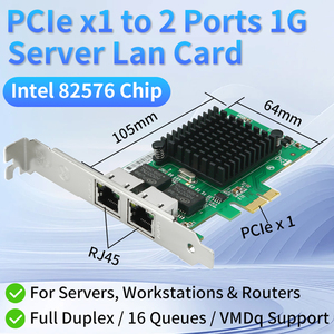 Tarjeta Adaptadora de Red Gigabit PCIe X1 de Doble Puerto 82576-T2, 1000Mbps, 2 RJ45, NIC para Servidor, Compatible con Windows/Linux, Stock 82576 Net - Product Image 5