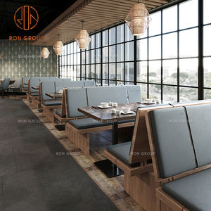 Muebles para restaurante, mesa cuadrada de madera con sofá de cuero gris claro, banco, cabina, juego de asientos para cafetería y comedor de bistró - Product Image 1