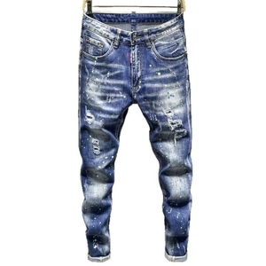 Jeans da uomo a vita media, larghi, in denim distressed - Pantaloni estivi in cotone intrecciato con schizzi di vernice, stile <span class=keywords><strong>boyfriend</strong></span> - Product Image 4