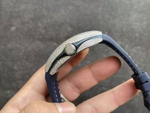 Montre mécanique de haute qualité, nouvelle montre à cadran en cristal bleu FM V45, bracelet en cuir 316L, montre en moissanite et zircon - Product Image 3