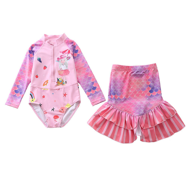 RTS Long Sleeve Swimming Clothes for Girls Mermaid Tail Swim Wear