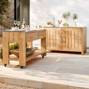 Furnitur komersial Poolside kabinet Bar troli keranjang luar ruangan dengan wastafel dan menarik troli dapur - Product Image 1
