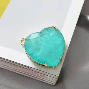 Natural Stone Charm Pendant Green Paraiba Stone Heart Shaped Jewelry Gift DIY Necklace Fashion Accessories Gemstone Pendant