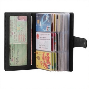 Porte-cartes de visite, d'identité et de permis de conduire en cuir véritable, couleur unie, grande capacité, multi-positions, pour homme - Product Image 2