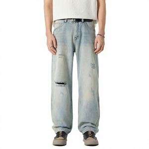 Wholesale Custom Logo <b>Men's</b> Vintage Winter Breathable Straight Regular <b>Jeans</b> <b>Flared</b> Denim Washed Streetwear Pants - Product Image 1