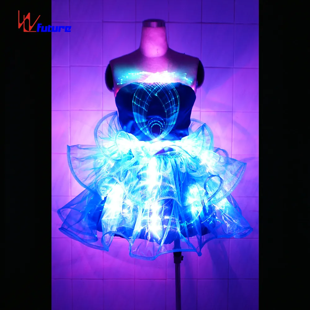 Rok LED seksi untuk anak perempuan, Gaun Rok dansa tiang klub LED, pakaian pertunjukan, gaun Bra LED