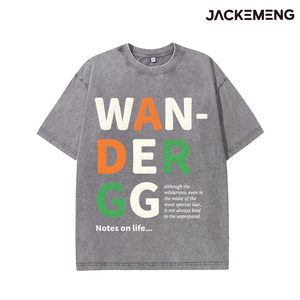 오버사이즈 "WANDERGG" 컬러 블록 완더러스트 스트리트웨어 레트로 티셔츠 미국 현지 창고 도매 아웃도어 어드벤처 반팔 - Product Image 4