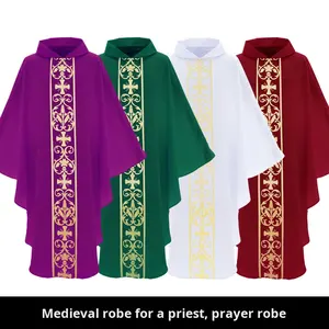 ハロウィンコスチューム中世ケープマント大人フード付き死吸血鬼魔法使いモンク魔女コスチューム司祭牧師ガウンローブ - Product Image 2