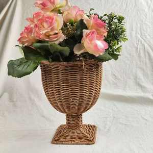 Chine fait à la main en plastique rotin tissé porte-fleur décoratif rotin vase rotin panier en beige et gris - Product Image 5