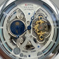 Montre de luxe grand cadran squelette pour hommes étanche Phase de lune Tourbillon montre-bracelet automatique en cuir de qualité pour hommes
