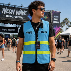 Gilet de sécurité réfléchissant haute visibilité personnalisé pour le personnel et les bénévoles des festivals de musique en plein air, avec logo - Product Image 1