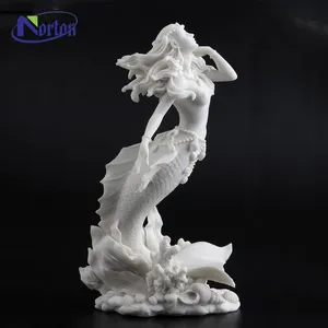 2019 newest factory stone carving garden life size beautiful nude pure white marble mermaid statue for sale