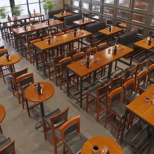 American industrial style metal and wooden frame leather cushion bar chair table and booth restaurant Bar furniture set