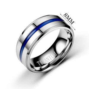 Minimalist Glossy Stainless Steel <b>Couple</b> Wedding <b>Ring</b> Fashion Double Sloped Edge Blue Enamel Groove Titanium <b>Rings</b> for Women Men - Product Image 4