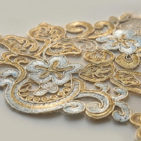 Dentelle en polyester en forme de fleur avec paillettes dorées et argentées, soluble dans l'eau, largeur 8 cm, pour vêtements, chaussures, textiles de maison, décoration