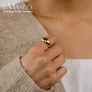 EManco 18K PVD 금도금 스테인레스 스틸 청키 서클 링 다용도 간단한 패션 파티 쥬얼리 - Product Image 3