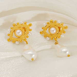 ZOGXIN Devil Eye Drop Earrings Blue Pearl 18K Gold Plated Stainless Steel Party Jewelry Women Fashion Earrings - Product Image 4