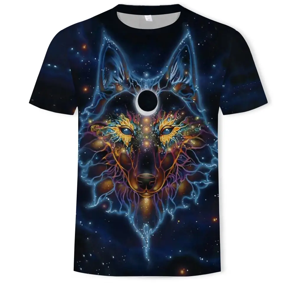 Wholesale 3d Animal Wolf Sublimation Chinese T Shirt Unisex Printed Oversized T-shirt Wholesale 3d Embossed Printing T Shirt