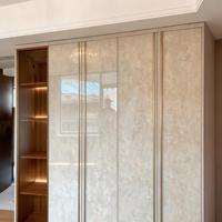 Armoire à portes coulissantes moderne en MDF beige, chambre à coucher, teck brun, crème, rotin, acacia