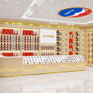 Exhibidor de Madera Maciza Rojo y Blanco de Lujo Personalizado, Mostrador de Supermercado, Exhibidor para Tienda de Tabaco con Iluminación LED de Metal JINXIN - Product Image 1