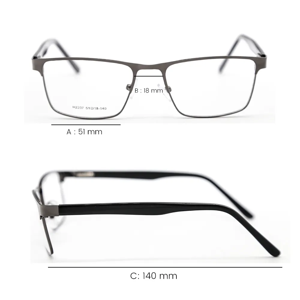 Gafas ópticas de metal rectangulares de diseño clásico para hombre