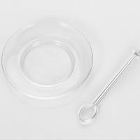 Tasse à café en verre borosilicate à double paroi réutilisable, faite à la main, 150 ml, avec soucoupe et cuillère