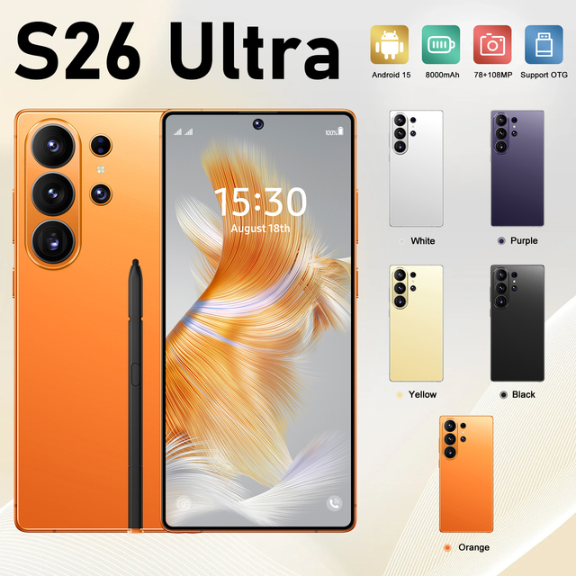 2026 S26 Ultra New 5G LTE Smartphone Octa Core 108MP Camera 144Hz OLED 2K Display 1TB Storage Snapdragon 800 English/Spanish