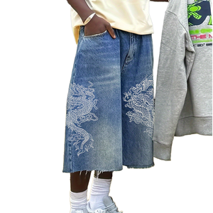 Pantalones Cortos Anchos Vintage de Alta Calidad del Fabricante, Bordados, de Marca de Diseñador, Estilo Urbano para Hombre, Lavado Claro, Casuales para el Verano - Product Image 1