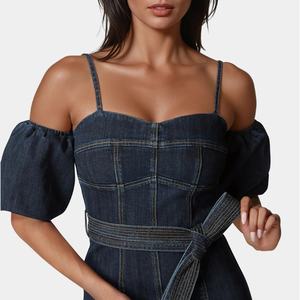 Nouvelle Robe Courte en Jean Sexy et Élégante pour Femme, Style Décontracté d'Été, avec Ceinture Extensible, Manches Bouffantes Classiques - Product Image 3