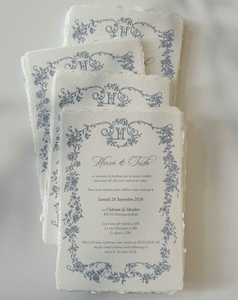 <span class=keywords><strong>Faire</strong></span>-<span class=keywords><strong>part</strong></span> de <span class=keywords><strong>mariage</strong></span> texturé naturel fait à la main en coton avec cadre floral bleu usty - Product Image 2