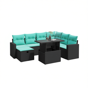 Set Divano da Giardino in Polyrattan Nero con Cuscini - Collezione Arredamento Esterno per Patio - Product Image 1