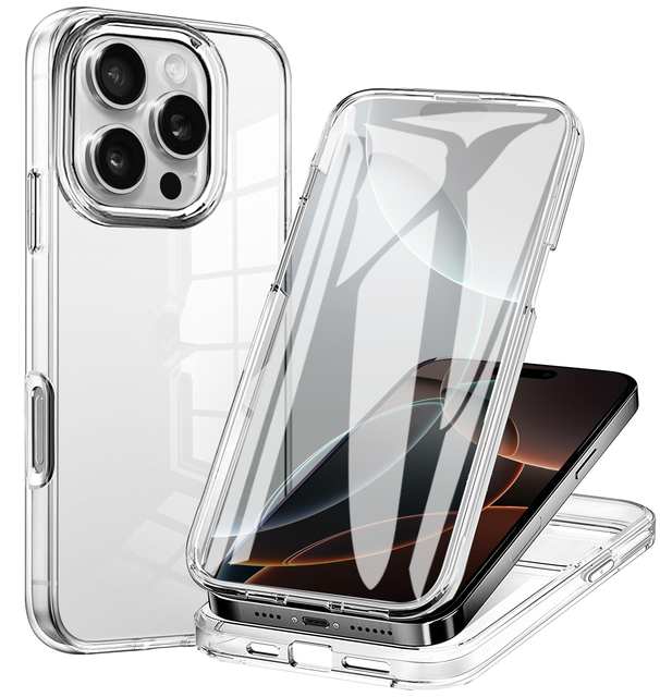 Transparent Anti-Scratch 360 Full Protection PET+TPU+PC Phone Case for iPhone 5 6 7 8 SE 11 12 13 14 15 16 Pro Max Plus Mini XS