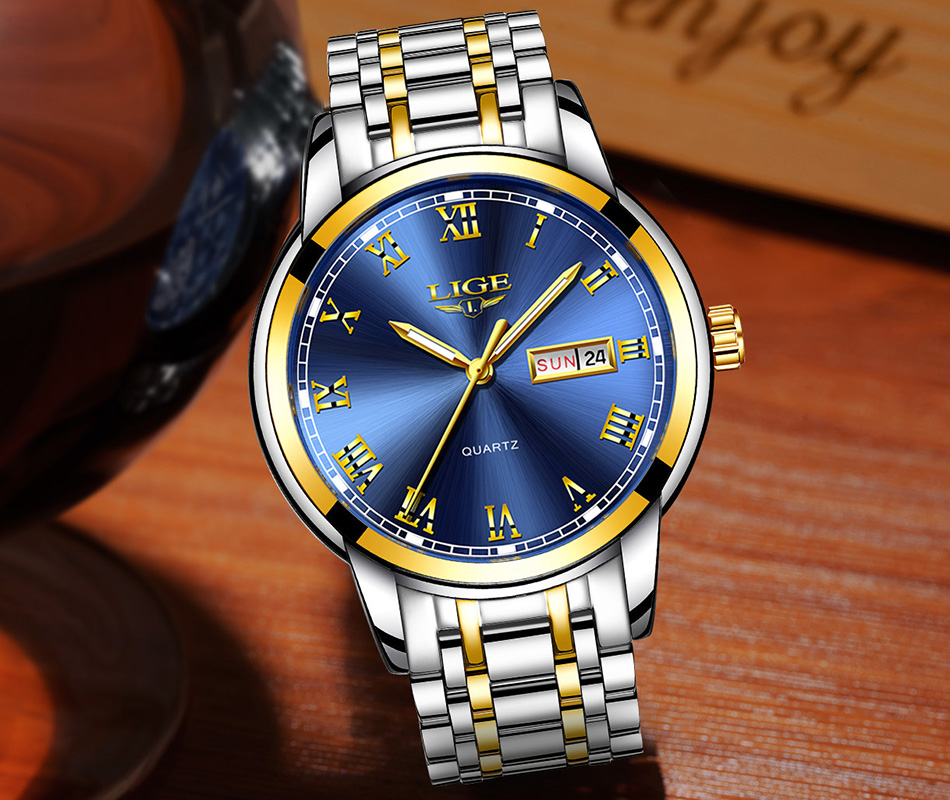 LIGE — montre-bracelet de luxe en acier inoxydable pour homme, étanche, en acier inoxydable, à Quartz, avec Date et heure, horloge
