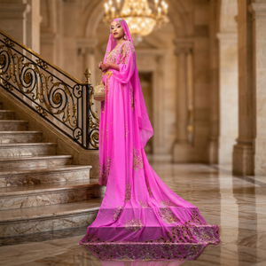 Robe de mariée somalienne AL HIJRAH ABAYAS élégante, longue, en dentelle perlée, col en V, couleur bonbon, infroissable, avec doublure intégrée - Product Image 3
