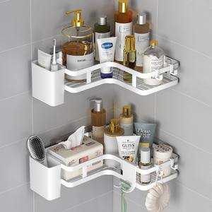 Support d'angle mural en métal sans perçage pour salle de bain, rangement moderne en acier pour salle de bain et cuisine, vente en gros - Product Image 6