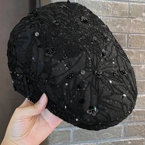 Béret pour <span class=keywords><strong>femme</strong></span> avec paillettes, style français, bonnet ajustable, chapeau scintillant à la mode pour filles et femmes - Product Image 2