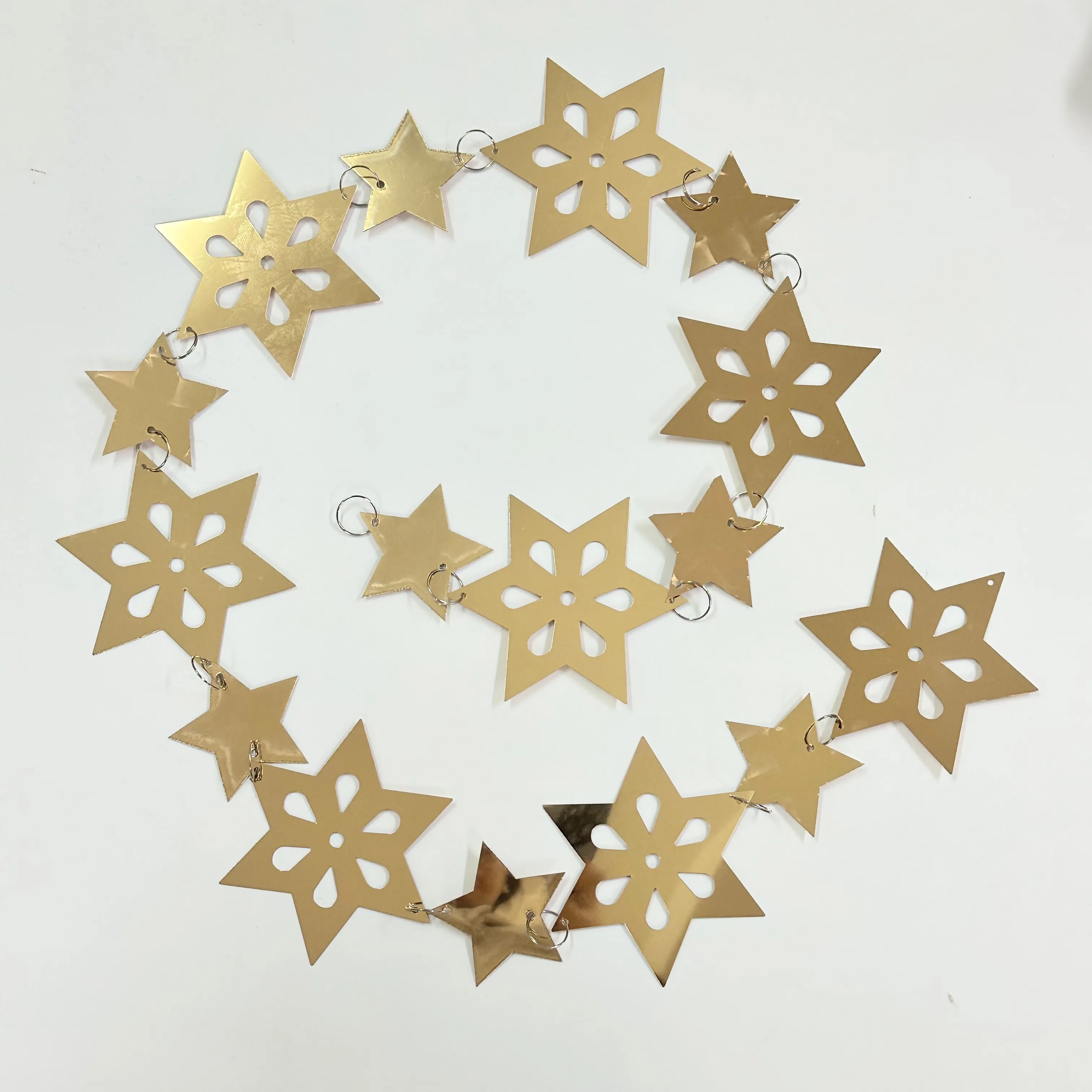 Mirror size stars glitter gold and silver round hanging circle garland Wedding party scene Layout Christmas decorations