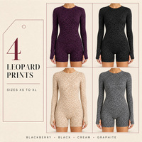 Combinaison de yoga une pièce à imprimé léopard, manches longues, dos ouvert, rembourrée, en nylon et élasthanne, tailles XS-XL, pour la gym, avec LOGO