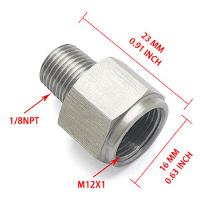 Adaptador Hidráulico de Acero Inoxidable 1/8 NPT a M12x1, Conector Recto con Rosca Interna y Externa - Product Image 1