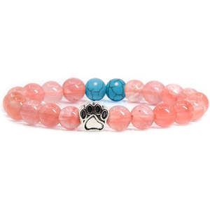 Bracelet en perles d'agate de cristal de pierre précieuse de guérison naturelle de 8MM Bracelet élastique d'empreinte de chat en alliage pour femmes bijoux - Product Image 4
