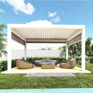 <span class=keywords><strong>Pergola</strong></span> de jardin en aluminium avec cadre en osier imperméable personnalisé, style pavillon et persiennes - Product Image 1
