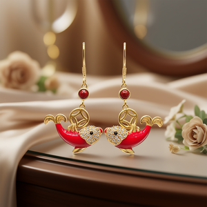 Orecchini pendenti a forma di animale in oro E2102 con incastonatura a castone in cristallo e strass, stile carino per l'uso quotidiano da donna - Product Image 2