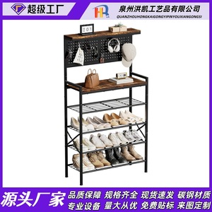 Zapatero alto con panel perforado, 7 ganchos, estilo industrial resistente, caja de almacenamiento para la entrada, para organizar - Product Image 4