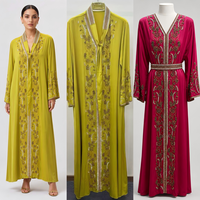 Robe Kaftan de Luxe à Manches Cape et Paillettes pour Femme, Broderie Rose, Col Perlé, Abaya Modeste pour l'Aïd, le Ramadan et les Fêtes, Vente en Gros