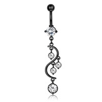 CRYSPURE 14g Cincin Pusar Wanita Lapis Hitam Stainless Steel Zirkon Ular Bulan Mawar Perhiasan Tindik Perut Grosir OEM
