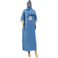 Abayas Pour Femmes Imprimé Floral Appliques Coton O-neck Loose Slim African Dress Musulman Islam Jilbab Marocain Caftan Avec Hijab