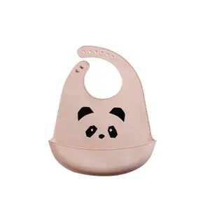 Customizable high-quality cartoon teddy bear baby silicone bib with food grade material, waterproof and adjustable size