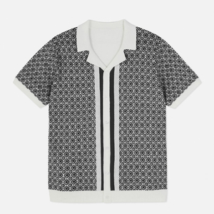 Camicia bianca e nera <span class=keywords><strong>Cardigan</strong></span> lavorato a maglia Casual estiva personalizzata maglia Polo maglione a maniche corte da uomo - Product Image 6